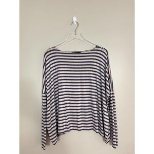 HATCH The Long Sleeve Striped Tee Oatmeal Blue Tan Size 0 XS